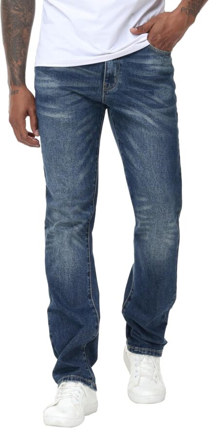 MZNBURAM Men's Stretch Regular Fit Straight-Leg Cotton Fashion Comfort Flex Waist Denim Pants Jeans