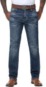 MZNBURAM Men's Stretch Regular Fit Straight-Leg Jeans - Cowboy Cotton Fashion Comfort Flex Waist Denim Pants