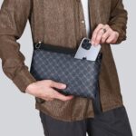 Men's Business Commuter Clutch Bag - Large Capacity PU Leather Handbag with Plaid Pattern - Image 2