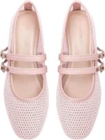 Milumia Women's Fishnet Mesh Ballet Flats Comfortable Dressy Closed Toe Ballerina Shoes with Buckle Strap