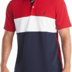 Nautica Men's Short Sleeve 100% Cotton Pique Color Block Polo Shirt
