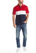 Nautica Men's Short Sleeve 100% Cotton Pique Color Block Polo Shirt - Image 2