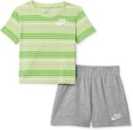 Nike Boys' Striped Sportswear Club T-Shirt and Shorts 2-Piece Outfit Set