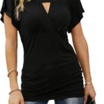 Ninedaily Women Dressy Tunic Tops Crossover V Neck Raglan Sleeve Ruched Blouse