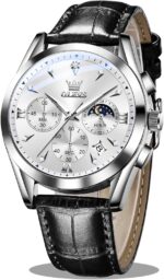 OLEVS Men's Leather Analog Quartz Watch - Luxury Chronograph Wristwatch with Date, Waterproof, Luminous - Dress Style