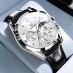 OLEVS Men's Leather Analog Quartz Watch - Luxury Chronograph Wristwatch with Date, Waterproof, Luminous - Dress Style - Image 2