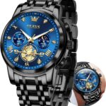 OLEVS Watches Men Stainless Steel Chronograph Watch Luxury Big Face Man Dress Watches Waterproof Roman Numeral Analog Quartz Men Wrist Watch Diamond Relojes para Hombre(Silver/Black/Gold/Red/Blue)