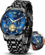 OLEVS Watches Men Stainless Steel Chronograph Watch Luxury Big Face Man Dress Watches Waterproof Roman Numeral Analog Quartz Men Wrist Watch Diamond Relojes para Hombre(Silver/Black/Gold/Red/Blue)