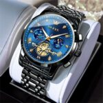 OLEVS Watches Men Stainless Steel Chronograph Watch Luxury Big Face Man Dress Watches Waterproof Roman Numeral Analog Quartz Men Wrist Watch Diamond Relojes para Hombre(Silver/Black/Gold/Red/Blue) - Image 2