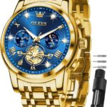 OLEVS Watches for Men Dress Watch Chronograph Luxury Stainless Steel Big Face Men Watches Multi-Function Easy to Read Diamond Roman Numerals Business Wristwatch Reloj para Hombre