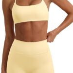 OMKAGI 2 Piece Workout Sets for Women Open Back Strappy Sports Bra Matching Gym Outfits with Pockets
