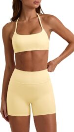 OMKAGI 2 Piece Workout Sets for Women Open Back Strappy Sports Bra Matching Gym Outfits with Pockets