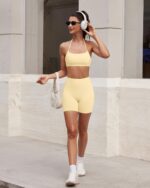 OMKAGI 2 Piece Workout Sets for Women Open Back Strappy Sports Bra Matching Gym Outfits with Pockets - Image 2