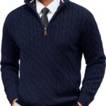 PJ PAUL JONES Mens Quarter Zip Sweater Cable Knitted Pullover Sweaters Textured Solid Colors Sweater