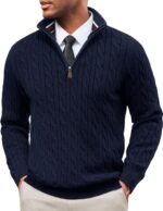 PJ PAUL JONES Mens Quarter Zip Sweater Cable Knitted Pullover Sweaters Textured Solid Colors Sweater
