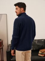 PJ PAUL JONES Mens Quarter Zip Sweater Cable Knitted Pullover Sweaters Textured Solid Colors Sweater - Image 2