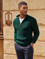 PJ PAUL JONES Mens Quarter Zip Sweater Long Sleeve Casual Pullover Knitted Textured Dress Sweaters - Image 2