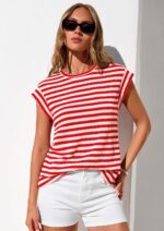 PRETTYGARDEN Women's 2026 Spring Vest Tops Cap Sleeve Striped Shirt Knit Tank Top Summer Beach Vacation Clothes - Image 2