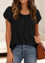 PRETTYGARDEN Womens Tops Dressy Casual Summer 2026 Short Sleeve Blouses Crew Neck Pleated Basic T Shirts Spring Clothes - Image 2
