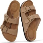 Project Cloud 100% Genuine Leather Flat Sandals For Women 2026 Cork Footbed Womens Sandals with Memory Foam and arch support Vacation Essentials Slides for Women Footwear (Venita)