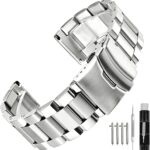 Quick Release Brushed Metal Watch Band for Men Women Stainless Steel Watch Bracelet Straps 18mm 20mm 21mm 22mm 24mm 26mm Watch Bands with Double FlipLock Buckle Black or Silver Blue Gold Grey