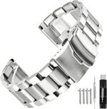 Quick Release Brushed Metal Watch Band for Men Women Stainless Steel Watch Bracelet Straps 18mm 20mm 21mm 22mm 24mm 26mm Watch Bands with Double FlipLock Buckle Black or Silver Blue Gold Grey