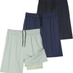 Real Essentials 3 Pack: Men's 2 in 1 Mesh 7" Running Workout Gym Shorts with Compression Liner (Available in Big & Tall)