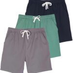Real Essentials 3 Pack: Men's 7" Cotton Chino Golf Walking Shorts Elastic Waist Drawstring Back Pockets Casual Lounge Hybrid