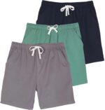 Real Essentials 3 Pack: Men's 7" Cotton Chino Golf Walking Shorts Elastic Waist Drawstring Back Pockets Casual Lounge Hybrid