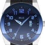 Relic by Fossil Men's Jake Three-Hand Day Date Watch, Silver Stainless Steel and Black Silicone Band Watch for Men