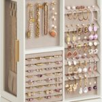 SONGMICS GISELLA Collection - Jewelry Box 360° Rotating, Jewelry Storage Case with 7 Drawers, Jewelry Organizer, Glass Window, Open Design, Great Gift, Light Warm White and Light Camel UJBC201W01