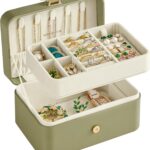 SONGMICS GISELLA Collection - Travel Jewelry Organizer, 2-Layer Jewelry Case Holder with Shiny Metal Hardware, Portable, Premium Velvet, for Earrings Necklaces, Sage Green UJBC166C02