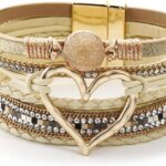 Suyi Multilayer Leather Wrap Bracelet Heart-Shape Wide Cuff Bracelets for Women