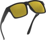 TOROE TR90 Square Frame Grade A Polarized Black Emblem Sunglasses with Anti Reflective Water Repellent Polycarbonate Lenses (Matte Black Frame, Gold Mirror (Category 3))