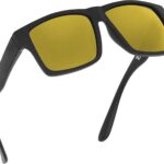 TOROE TR90 Square Frame Grade A Polarized Black Emblem Sunglasses with Anti Reflective Water Repellent Polycarbonate Lenses (Matte Black Frame, Gold Mirror (Category 3))