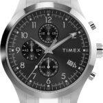 Timex Men's Dress Chronograph 43mm Watch - Silver-Tone Bracelet Black Dial Silver-Tone Case