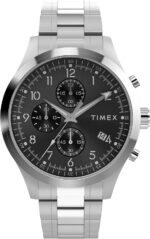 Timex Men's Dress Chronograph 43mm Watch - Silver-Tone Bracelet Black Dial Silver-Tone Case