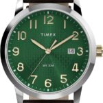 Timex Men's Main Street 38mm Watch - Brown Strap Green Dial Silver-Tone Case