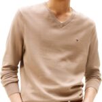 Tommy Hilfiger Men's Cotton Solid V Neck Sweater Lightweight Pullover