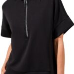 Tribal Women's Sport Short Sleeve 1/2 Zip Mock Neck Athletic Top
