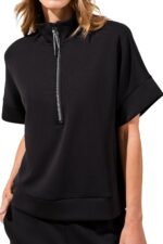 Tribal Women's Sport Short Sleeve 1/2 Zip Mock Neck Athletic Top