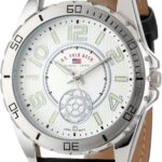 U.S. Polo Assn. Men's Analog Watch – White Textured Dial with Black PU Leather Strap and Luminous Hour Markers – Sleek, Durable, and Adjustable Fit for Wrists 5.5" to 8"
