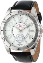 U.S. Polo Assn. Men's Analog Watch – White Textured Dial with Black PU Leather Strap and Luminous Hour Markers – Sleek, Durable, and Adjustable Fit for Wrists 5.5" to 8"