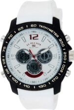 U.S. Polo Assn. Men's Chronograph Sport Watch – Ana-Digital Display with Tachymeter Bezel, Dual Time, Stopwatch & Alarm – White Silicone Strap – 46mm Case – Fits Wrists 5.5" to 8"