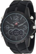 U.S. Polo Assn. Men's Multifunction Watch Black Silicone Strap Analog Digital Display Alarm Chronograph Backlight 50mm Case Fits Wrists 5.5" to 8"