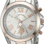 U.S. Polo Assn. Women's Two-Tone Analog Watch – Silver Dial with Rose Gold Accents, 41mm Metal Case, and Alloy Link Bracelet – Elegant Quartz Timepiece for Everyday Style