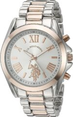 U.S. Polo Assn. Women's Two-Tone Analog Watch – Silver Dial with Rose Gold Accents, 41mm Metal Case, and Alloy Link Bracelet – Elegant Quartz Timepiece for Everyday Style
