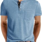 Uposiut Mens Henley Shirts Long/Short Sleeve T-Shirt with 3 Button Placket Chest Pocket Casual Tee