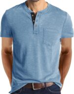 Uposiut Mens Henley Shirts Long/Short Sleeve T-Shirt with 3 Button Placket Chest Pocket Casual Tee