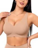 Vertvie Wireless Jelly Bras for Women Seamless No Underwire Push Up Bra Supportive Full Coverage Older Sport T-Shirt Bralette